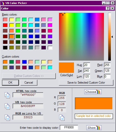 Hex Color Chart Picker